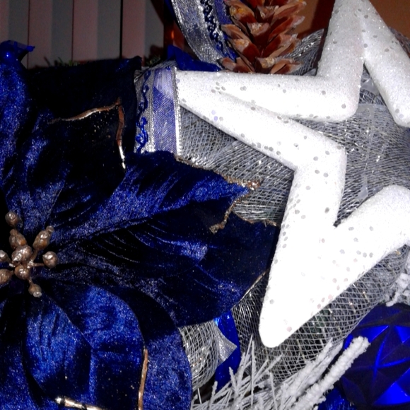 Stunning Handmade Christmas Wreath in Blue Tones NWOT - Picture 8 of 11